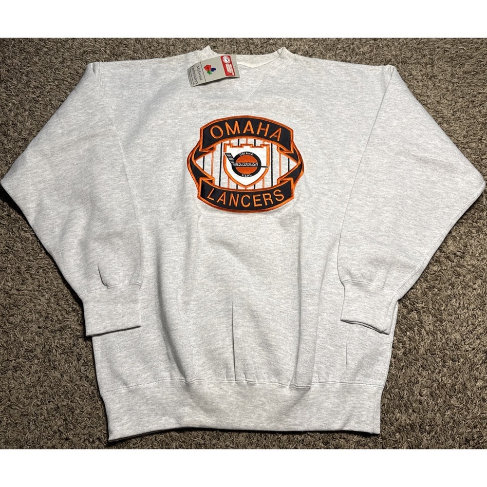 NEW Vintage Omaha Lancers USHL Midwest Embroidery Crewneck Heavy Stitched (XL)